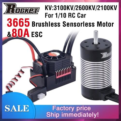 Rocket 3665 Waterproof Brushless Sensorless Motor 3100KV 2600KV 2100KV w/80A ESC for 1/10 Tamiya GTR Traxxas HSP Lexus RC Car