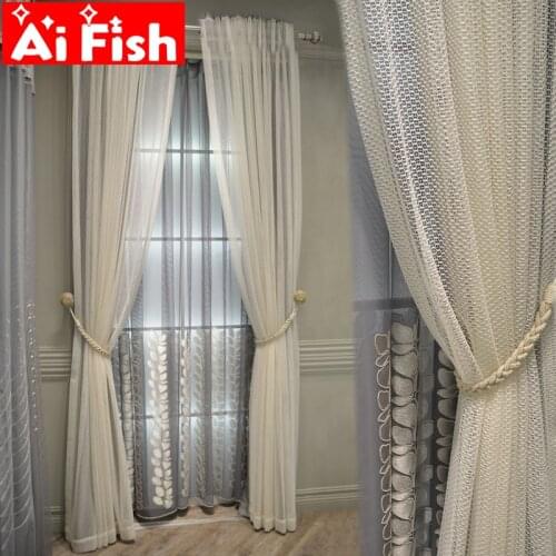 Luxury Beige Translucidus Honeycomb Shape Lace Fancy Curtain Tulle for Living Room White Leaves Embroidered Bedroom Voile MY217D