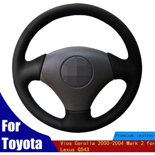 Hand-stitched Car Steering Wheel Cover Soft Black PU Artificial Leather For Toyota Vios Corolla 2000-2004 Mark 2 for Lexus GS43