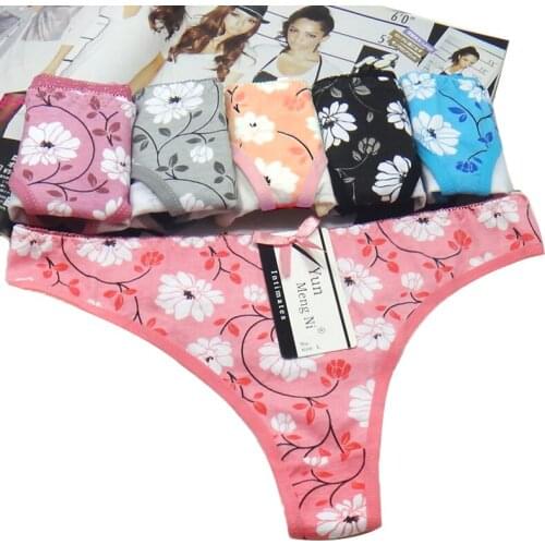 6PCS/Set Cotton Thong Womens Underwear Woman Underpants Femme Breathable Girls Lingerie Panties Floral Print G-strings Fashion