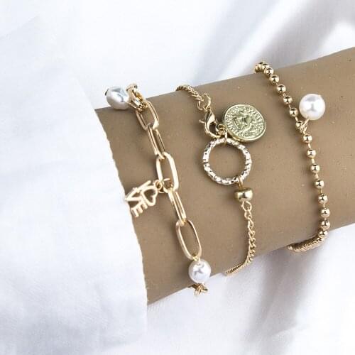 UODCM European And American Hip-hop New Jewelry One-Piece Love Letter Three-Piece Bracelet Multi-Layer Bracelet Wholesale