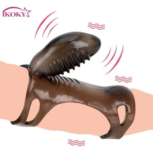 IKOKY TPE Cock Rings Vibration Penis Trainer Delay Ejaculation Male Masturbation Sex Toys for Men