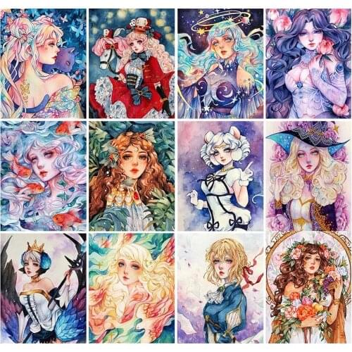 XUEQIXIAOZU 5D DIY Cartoon Girl Portrait Diamond Painting Full Square/Round Diamond Embroidery Handmade Mosaic Home Decoration