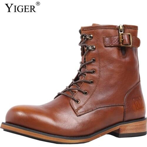 YIGER Retro Boots Man Martins Tooling Boots Vintage Mens British Style Boots Genuine Leather High Quality Brand Male Casual Bot