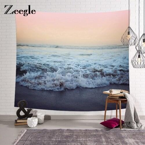 Zeegle Sea Waves Printed Wall Tapestry Polyester Carpet Decorative Bedroom Living Room Blanket Curtains Beach Towel Picnic Mats