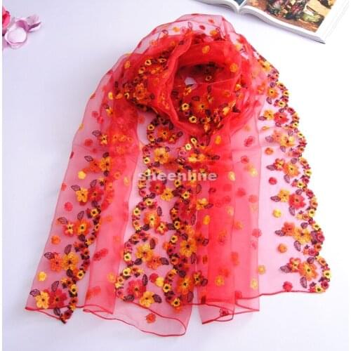 9 Designs Top Quality Silk Organza Flower Embroidery Shawl Ethnic Pashmina Long Scarf Light Scarf Wrap Spring Autumn Use