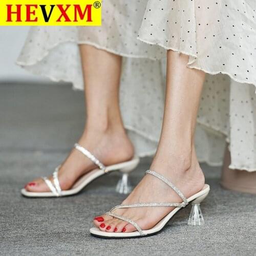 Rimocy Summer Fashion Crystal Clear Heels Slippers Women Sexy Open Toe Slip on Shoes Ladies Solid Color Strap Sandals Female