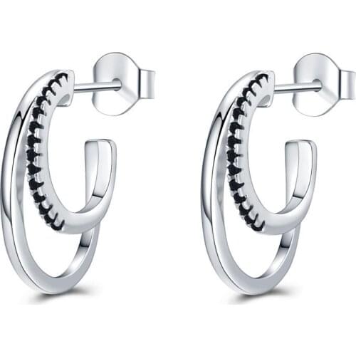 Simple 100% Genuine 925 Sterling Silver Jewelry Black Spinel Stone Star Cute Party Stud Earrings for Women Bijoux Femme I134