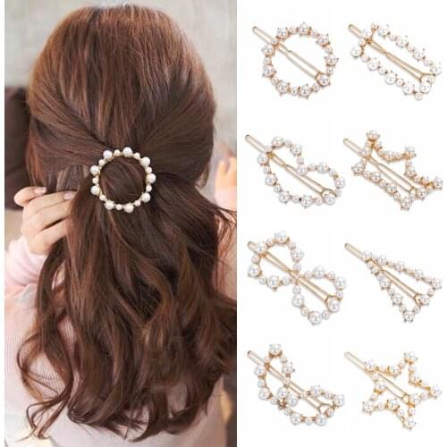 1PC NEW Fashion Geometric Irregular Hollow Pearls Hair Clips Korean Hairpins Metal Barrettes Girls Hair Styling Accessories