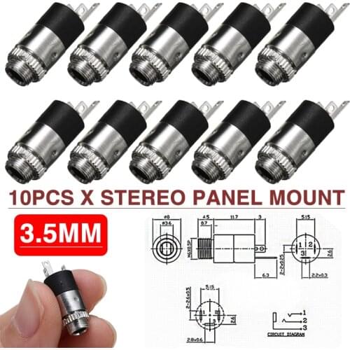 10pcs 3.5mm Mini Female Headphone Jack Plug Stereo Audio Panel Mount Connector High Quality Stereo Panel Mount