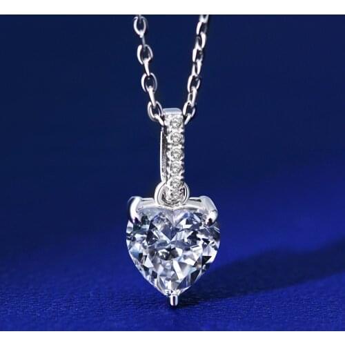 100% 925 Sterling Silver 7*7MM Heart Gemstone Wedding Engagement Pendant Necklace Bridal Jewelry