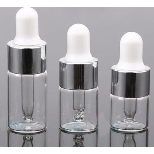 50Pcs 1/2/3ml Clear Glass Essential oil Aromatherapy Dropper Bottles Silver Aluminum Cap Reagent Drop Eye Liquid Pipette Bottle