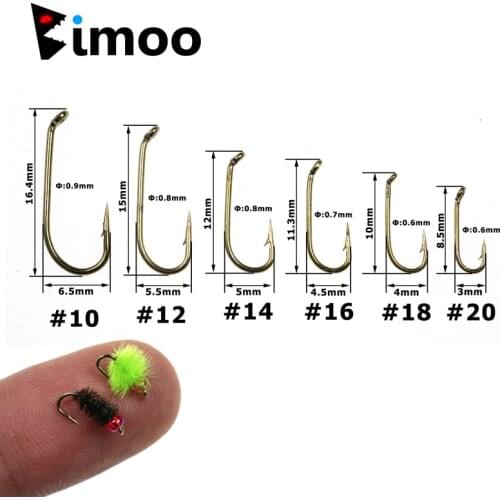 Bimoo 500PCS Size 10 12 14 16 18 20 Standard Nymph & Wet Fly Tying Hook Bronze Sharp Strong Nymph and Wet Fly Fishing Hooks
