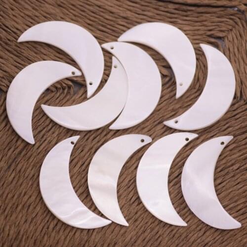 10 PCS 16mmX30mm Moon Shape Shell White Mother of Pearl Top Hole Loose Beads