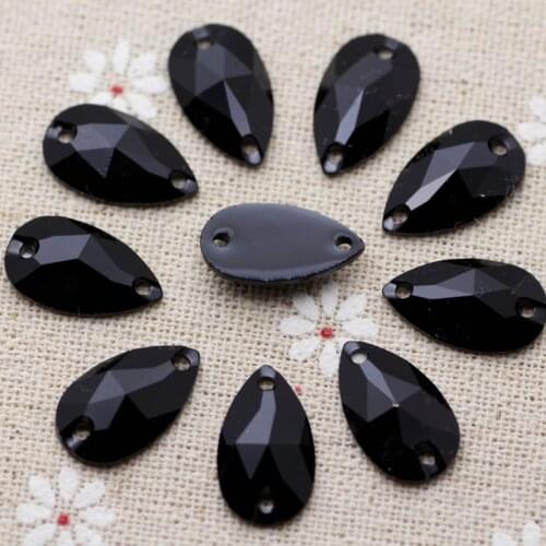100pcs 10.5*18mm Sew on Rhinestones Colorful Waterdrop Resin Flatback Droplet Sewing Crystal 2 holes For Dress Garment