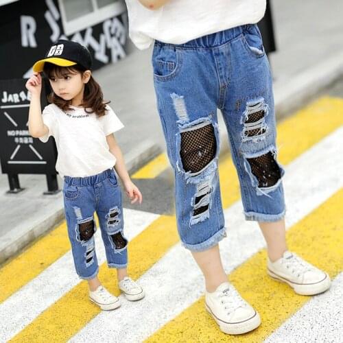 IENENS Kids Girls Capris Jeans Loose Denim Trousers Baby Girl Casual Mid Pants Child Girls Cowboy Cropped Summer Shorts