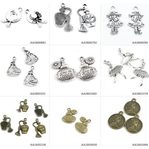 Antique Bronze Silver Plated Jewelry Making Charms Queen Signs Tag Perfume Bottle Parfum Ballet Dancer Princess Girl Little Lady