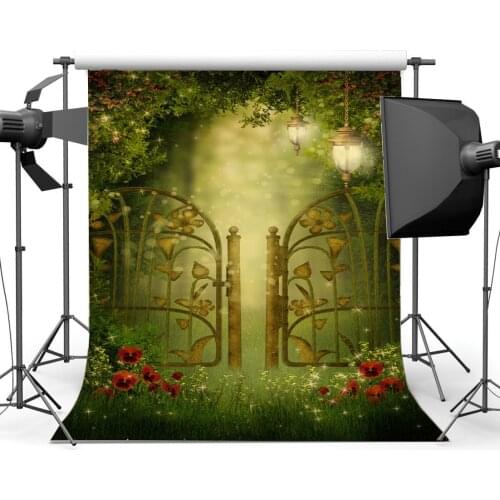 Photography Backdrop Dreamy Fairy Tale Forest Blooming Flowers Grass Field Bokeh Halos Glitter Spots Background