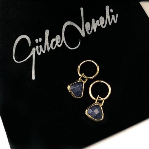 GULCE DERELI, HOOP EARRINGS, CHARM EARRINGS, GIFT BOX, NAVY BLUE HEART EARRING, GOLD/SILVER PLATED
