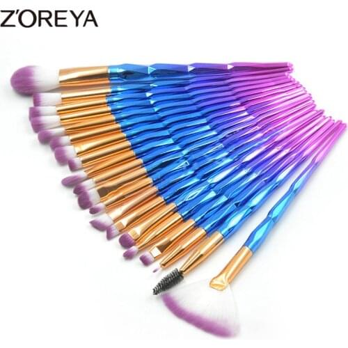 Zoreya 20Pcs Eye Shadow Makeup Brushes Mermaid Transparent Unico Cosmetic Set Concealer Blending Make Up Eyebrow Powder Tool Hot