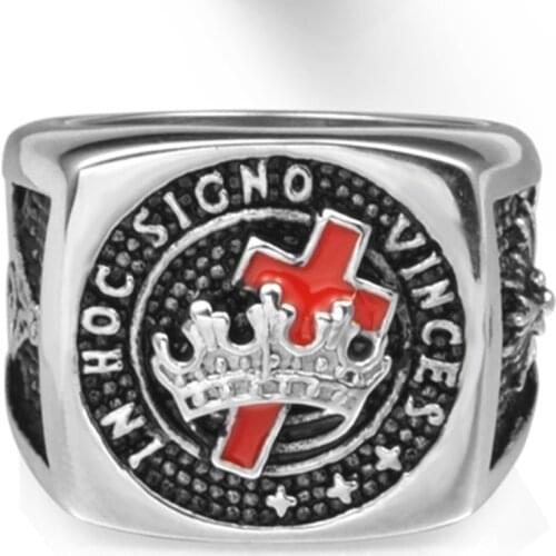 Classic Punk Mens Ring Fashion Vinces Knight Templar Cross Crown Masonic Ring