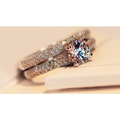 Luxury Female Round Lab Diamond Ring Set 100% Real 925 Sterling Silver Engagement Ring Vintage Wedding Rings For Women