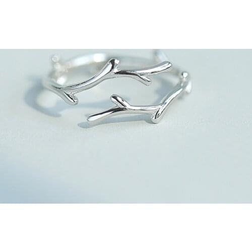 Simple Branch Leaf Thin Silver Color Adjustable Ring For Women Ladies Girls Trendy Fashion Finger Jewelry Gifts SR2227