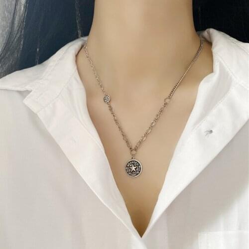 Utimtree Retro Round Brand Sweater Star Clavicle Necklace With Round Disc Chokers Pendant For Women Girl Party Collar Jewelry