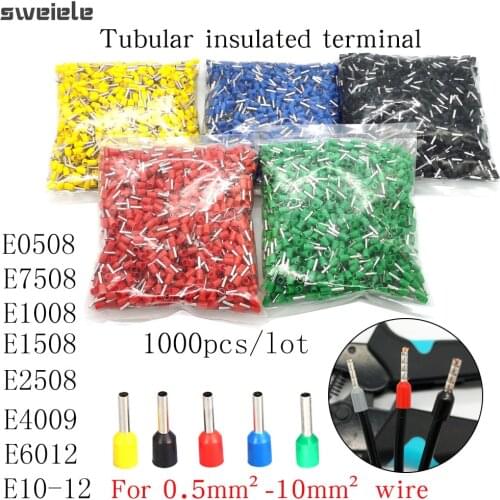 1000Pcs VE Tube Insutated Cord End Terminals Electrical Crimp Terminal Block Connector Wiring Cable Ferrules 22AWG