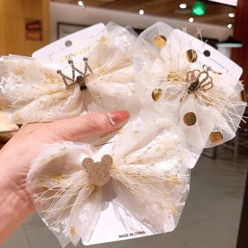 Lace Crown Bow Hairpin Princess girl Side Hairpin Cloth Fashion Clamp Hair Accessories