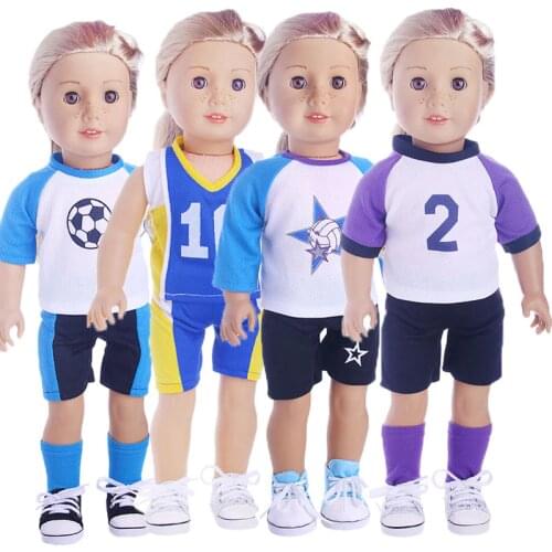 Doll Football Sports Clothes 4 Colors Blouse+Pants For 18 Inch American Doll & 43 Cm Born Doll Accessories