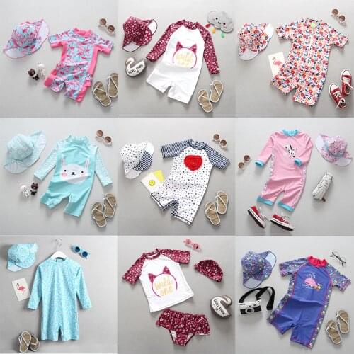 Swimsuit Girl Children Swimming Suit for Girls Long Sleeve UV Protection 2021 Cute Flamingo One Piece Child Bathing Clothes Baby