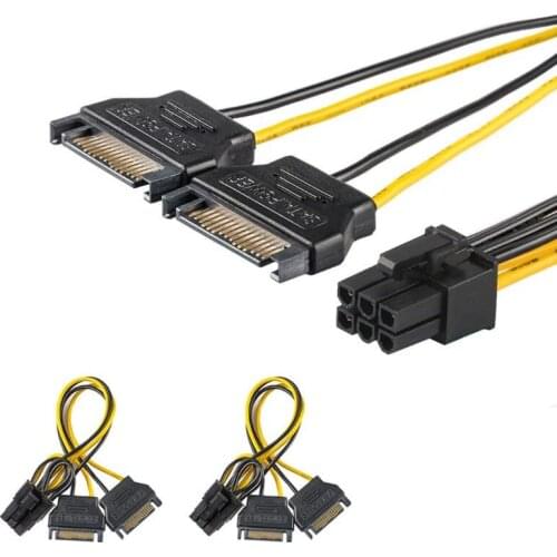 LBSC [2 Pack] 2X SATA Power 15 Pin to 6 Pin PCIe Express Graphics Video Card Power Cable Adapter (8 Inch)