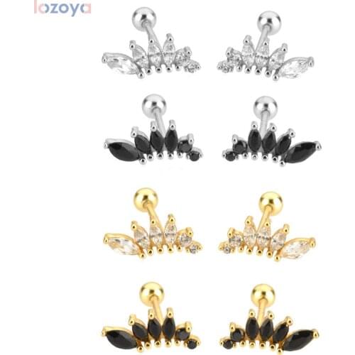 Lozoya 925 Sterling Silver Gift Pendiente Gold Clear Zircon CZ Piercing Stud Earring Fine Jewelry 2021 Wedding Line Crystal