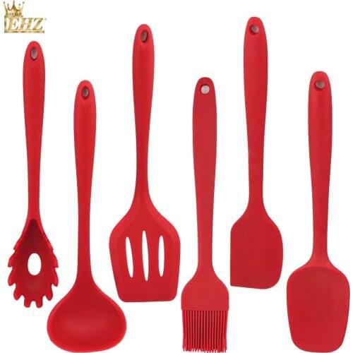 EHZ Silicone Cooking Utensils Set Sturdy Steel Inner Core Spatula Slotted Turner, Pasta Server, Heat Resistant Kitchen Tool 6PCS