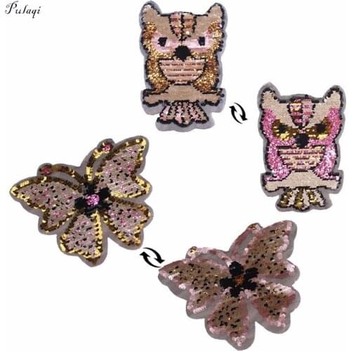 Pulaqi Sequin Owl Butterfly Sew On Patches For Clothes Birds Insect Patch DIY For Kids Women Decoration Acessories F