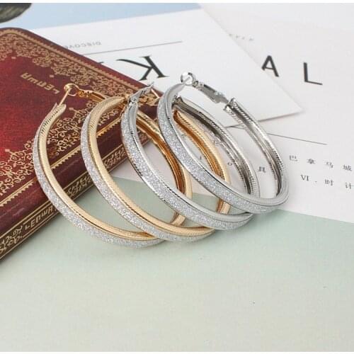 New Fashion Trend Big-name Rock Nightclub Exaggerated Frosted Ring Gold And Silver Big Circle Personality Ear Jewelry For Women