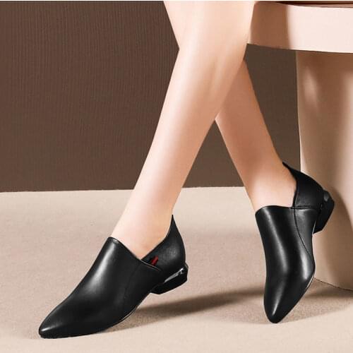2021Spring and Autumn New Single Shoes Comfortable Soft Leather Shoes Low-heel Mother Shoes All-match Pointed Flat Womens Shoes