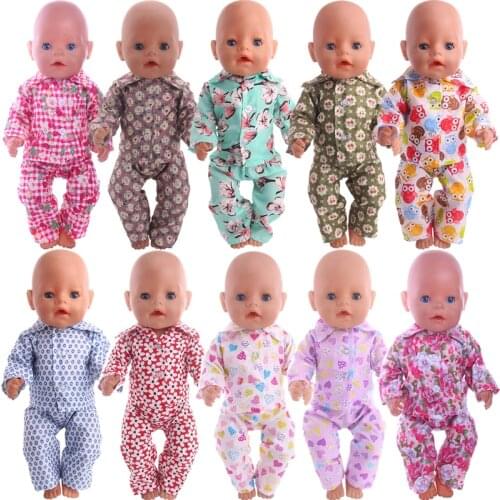 Doll Clothes Long Sleeves Printed Pajamas Suits Fit 18Inch American & 43Cm Baby New Born Doll For Our Generation Doll Daily Life
