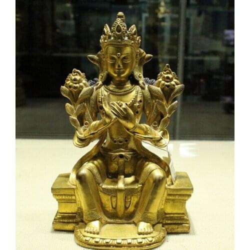 Wholesale factory Old Tibet Buddhism Temple Bronze 24K Gold Manjusri Kwan-Yin Buddha Statue AE1024 AB1025