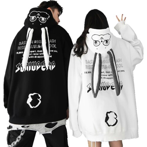 2020 Autumn Winter Couple Matching Hoodie Plush Rabbit Long Ear Hooded Sweatshirt Women Kawaii Thicken Pocket Outwear Plus 3XL