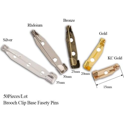 50pcs Brooch Pin Clip Base for DIY Jewelry Making 15/20/25/30/35mm Silver kc Gold Bronze Brooch Back Brooch Pin Bar Accessories