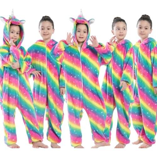Unicorn Kigurumi Kids Sleepwear Boys Girls Stich Panda Pajamas Children Funny Animal Winter Onesies Girls Unicorn Flannel Pyjama