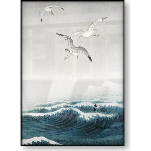 Three Seagulls Ohara Koson Japanese Art Poster Birds Woodblock Canvas Print Sea Animal Antique Wall Art Painting Home Decoration