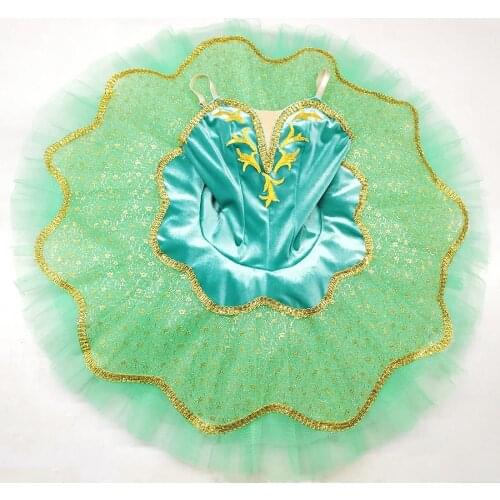 Professional Ballet Tutu Girls Green gold Esmeralda Classical Ballet Costume Tutu Pancake Stage Ballet Attire Costume Adult