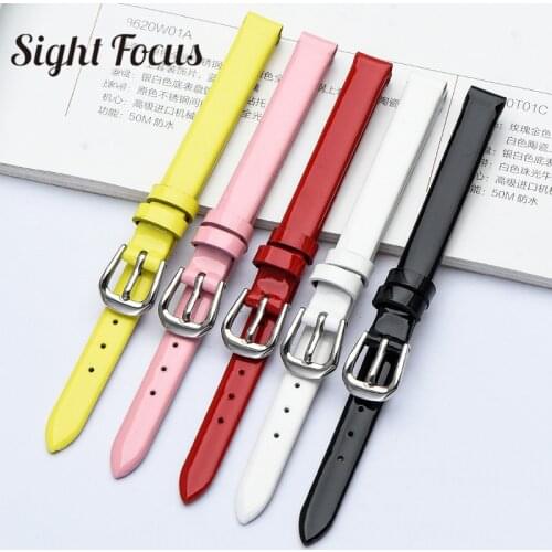 Genuine Patent Leather Watch Bracelet Womens Thin Strap Mini Watch Band For Fossil CK Seiko Small Size Female Slim Wrist Band