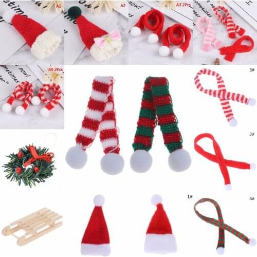 Christmas Hat + Scarf Dollhouse Accessories Decor Doll Lovely Hat Dollhouse Miniature Best Xmas Gift for Baby Kids Girls