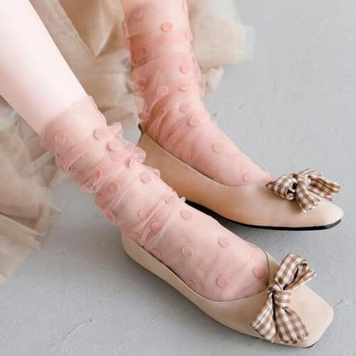 Sexy Polka Dot Chiffon Socks Women Transparent Thin Tulle Socks Girls Fashion Breathable Mesh Socks Long Socks Female Calcetines