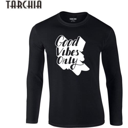 TARCHIA 2021 Slim Fit Long Sleeve T Shirt Men Cotton T-Shirts T-Shirt Brand Clothing Tshirt Men Round Collar Trend Good Vibes