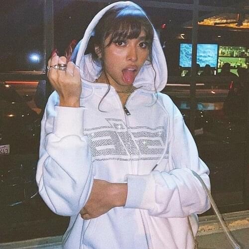 Rhinestone Hoodie Cyber Y2k Clothes Zip Up Hoodie Women Sweetshirts Thick Long Sleeve Top Streewear Hoodie Pullovers Sweatshirt